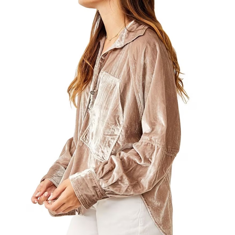 Free People
Night Skies Velvet Button Front Collar Long Sleeve Top - Picture 3 of 7